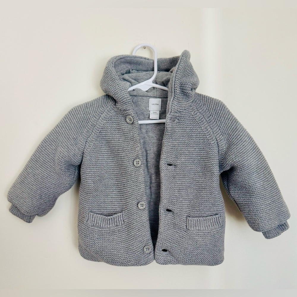 Baby Gap Unisex Hooded Lined Cardigan Sweater, Size 12-18 Months